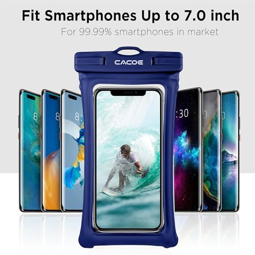 CACOE Floatable Waterproof Phone Pouch 2 Pack Up to 7.0",Black+Dark Blue | Floatable, IPX8 Waterproof Phone Case,Adjustable Lanyard,Dry Bags for Beach/Cruise/Travel/Camping/Kayak/Vacation Essentials - color: Black+Dark Blue