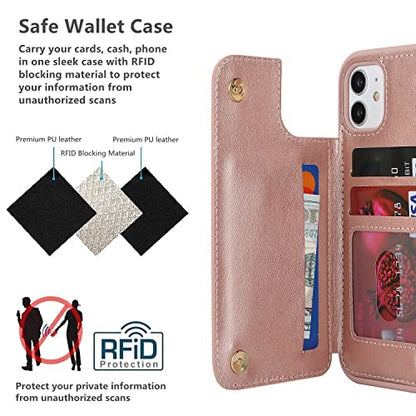 iCoverCase Compatible with iPhone 11 Case with Card Holder, Wallet Phone Case for Women Men RFID Blocking PU Leather Protective Case 6.1 Inch (Rose Gold) - color: Rose Gold
