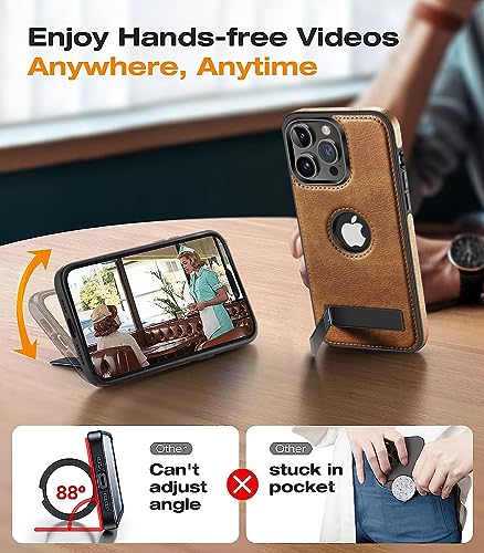 WTCASE Magnetic for iPhone 15 Pro Leather Case,Built-in Invisible Stand [Compatible with Magsafe] Protective Slim Kickstand Phone Cover Compatible with iPhone 15 Pro (2023) 6.1" (Brown) - color: Brown, size: iPhone 15 Pro-6.1"