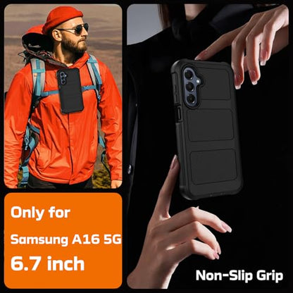 for Samsung Galaxy A16 5G Case with Belt Clip Holster & Kickstand,Military Grade Drop Tested Shockproof Heavy Duty Rugged Cover,w/2X Screen Protectors Defender Bumper Protective Cases (Black) - color: Black