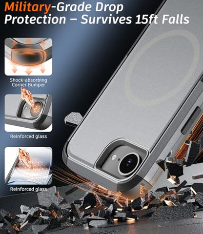 Heavy Duty Case for iPhone 17e & iPhone 16e - Military Grade Drop Proof Protective Cover [Compatible with MagSafe],with Screen Protector, Shockproof, Anti-Slip (Gray) - color: Gray