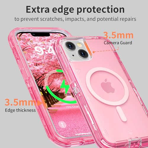 Follaroma Magnetic for iPhone 14 Plus Case,Heavy Duty Phone Cases,Pink,6.7" | Compatible with MagSafe, Heavy Duty Shock proof Protection, Military-Grade Anti-Drop, Dual Layer Transparent Protective Cover - color: Pink, size: iPhone 14 Plus 6.7''