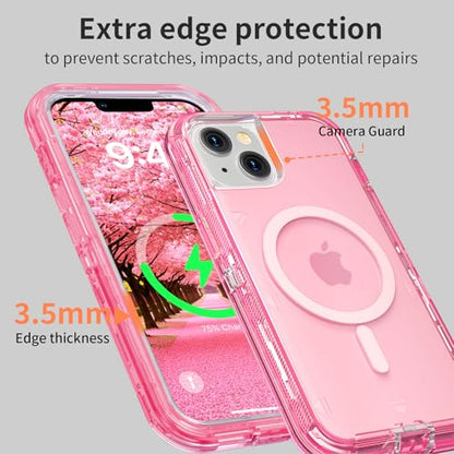 Follaroma Magnetic for iPhone 14 Plus Case,Heavy Duty Phone Cases,Pink,6.7" | Compatible with MagSafe, Heavy Duty Shock proof Protection, Military-Grade Anti-Drop, Dual Layer Transparent Protective Cover - color: Pink, size: iPhone 14 Plus 6.7''