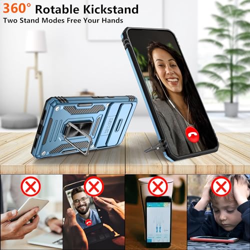 Gritup Pixel 7 Pro Case, Light Blue, Shockproof Phone Case with Slide Camera Cover, Magnetic Kickstand, Compatible with Google 7 Pro (6.7 inch) - color: Light Blue, size: Pixel 7 Pro（6.7Inches)