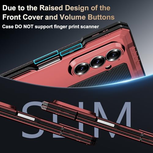 Rugged Armor Case for Samsung Galaxy Z Fold 7 5G, Military Grade Shockproof Protective with Kickstand, Built-in Screen Protector, Metal Bumper & Full Hinge Protection Cover, Red - color: Red
