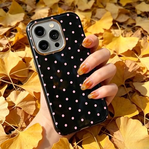 Pink Polka Dot Phone Case for iPhone 17 ProMax 16 Pro 15 14 13 12 for Samsung 26 Ultra Plus 25 24 Double Layer Protective Shockproof Smartphone Cover Black Color (Black, iPhone 16 Plus)