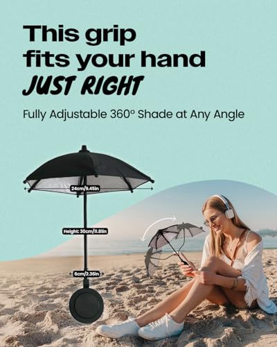 On The Grip 3 in 1 Magnetic Umbrella Sunshade Collapsible Expandable Phone Grip & Stand - Elegant Magsafe Compatible Phone Holder for Secure Grip and Hands-Free Viewing (Black)