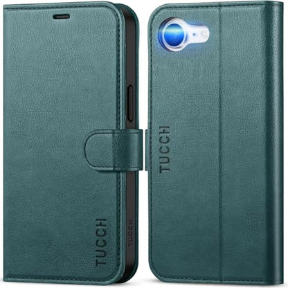 TUCCH Case Wallet for iPhone 17e/16e (6.1"), RFID Blocking Folio, Teal Blue | 4 Card Holders, Kickstand, PU Leather, Magnetic Closure, Shockproof TPU Shell, Protective Flip Cover - color: Textured Teal Blue