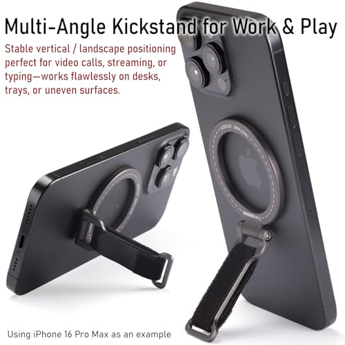 for Magsafe Phone Grip Kickstand – Adjustable Snap Grip Strap | 20 N52 Strong Magnets for iPhone 12/13/14/15/16/17 Pro Max & MagSafe Cases Magnetic Attach | Foldable & Ultra-Portable Design