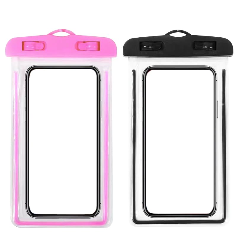 Waterproof Phone Pouch 2 Pack Universal IPX8 Waterproof Cell Phone Dry Bags for iPhone 17/16/15/14/13 Pro Max Beach Pool Kayak Cruise - color: Black&Pink