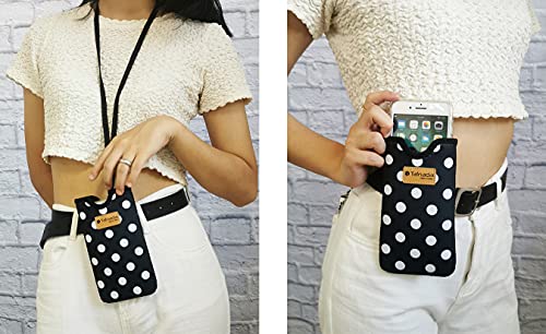 Tainada Neck Cellphone Sleeve Carrier w/Belt Loop (Black White Polka Dots) - color: Black White Polka Dots