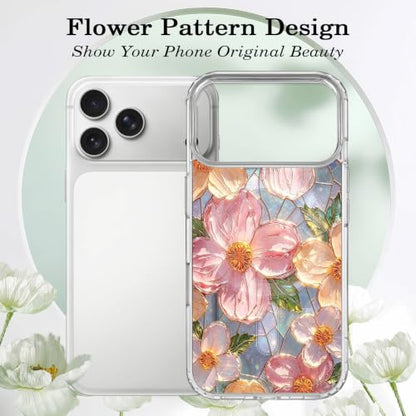 for iPhone 17 Pro Max Magnetic Case【Compatible with MagSafe】 Aesthetic Oil Painting Stained Glass Flower Design, Slim Fit Hard PC Back Shockproof Cute Clear Phone Cover, Pink - color: Pink, size: iPhone 17 Pro Max