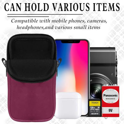 Phone Sock 2 Layers, Waterproof Neoprene Phone Pouch with Strap, Universal Shock & Impact Resistant Bag for Smartphone, Compact Sleeve Case fit to 7" for Travel Hiking, Gift for Men Women, Berry