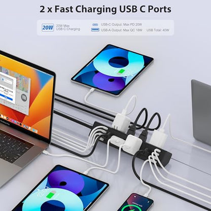 Jgstkcity Desk Clamp Power Strip 40W USB C,8-Outlet,8 USB,10FT,Black - color: Black, size: 10FT Length