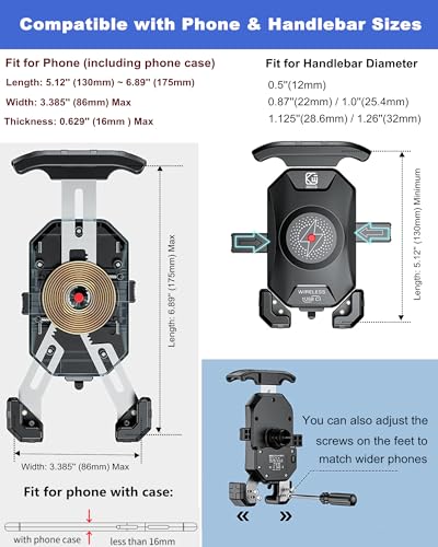 BRCOVAN Motorcycle Phone Mount Holder with Wireless & USB-C Charger