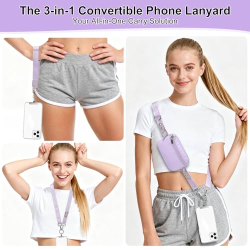 Phone Lanyard Crossbody with Detachable RFID Wallet (Purple) - color: Purple, size: Medium