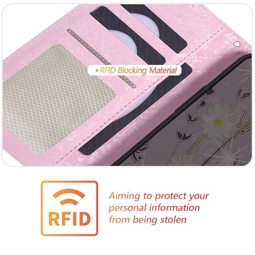 UEEBAI Wallet Case for Samsung Galaxy A57 5G, PU Leather Phone Cover Kickstand RFID Blocking Flip Case Card Slots Wrist Strap Relief Engraved Pattern Magnetic Closure Folio Cover - Pansy - color: Pansy, size: Samsung Galaxy A57 5G