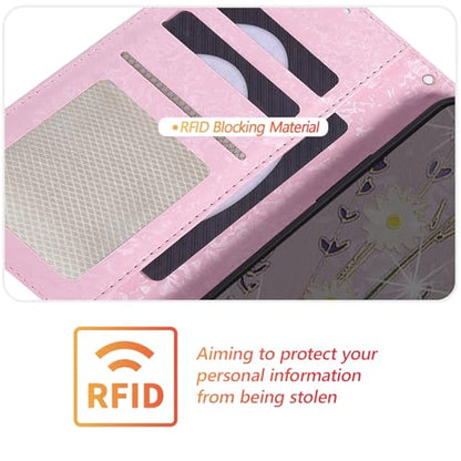 UEEBAI Wallet Case for Samsung Galaxy A57 5G, PU Leather Phone Cover Kickstand RFID Blocking Flip Case Card Slots Wrist Strap Relief Engraved Pattern Magnetic Closure Folio Cover - Pansy - color: Pansy, size: Samsung Galaxy A57 5G