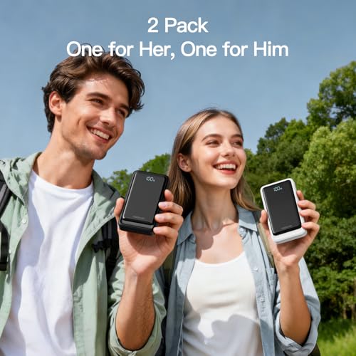 2 Pack 10000mAh Power Bank with 4 Built-in Cables for iPhone Android
