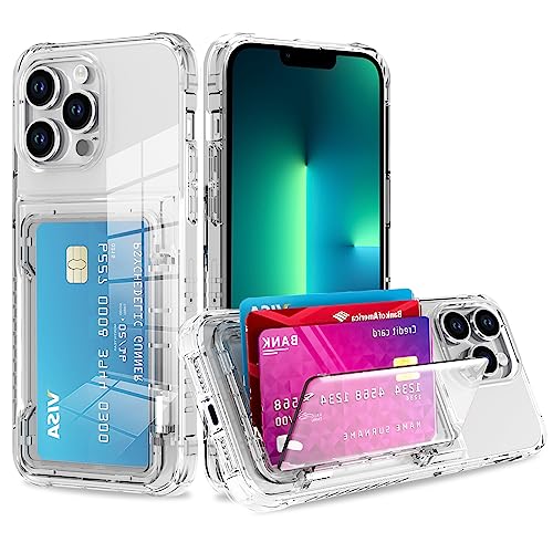 Wallet Case for iPhone 14 Pro with 3 Credit Card Holder Slot Clear | Shockproof Hybrid Heavy Duty Protection Transparent Phone Cover (Clear) - color: Clear, size: iPhone 14 Pro