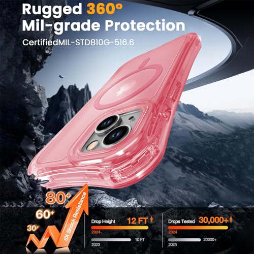 WRJ Magnetic Clear for iPhone 13 Case,iPhone 14 Case,[Compatible with MagSafe][Military Grade Drop Protection] Transparent Full Body Shockproof Protective Phone Case-Peach Pink - color: Peach Pink, style: Transparent