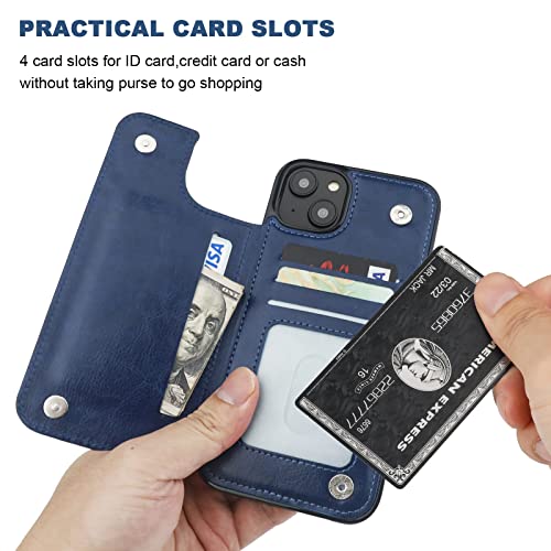 ONETOP for iPhone 14 Plus Wallet Case with Credit Card Holder,Blue | Kickstand,ID/Cash Holder,Case Wallet with Card Slots,Double Magnetic Clasp,Durable PU Leather Shockproof Cover for Women Men - color: Blue