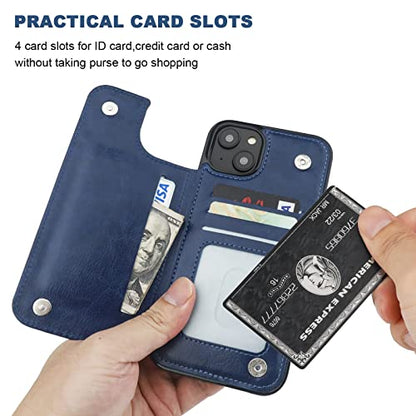 ONETOP for iPhone 14 Plus Wallet Case with Credit Card Holder,Blue | Kickstand,ID/Cash Holder,Case Wallet with Card Slots,Double Magnetic Clasp,Durable PU Leather Shockproof Cover for Women Men - color: Blue