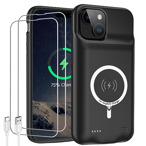 Battery Case for iPhone 15, 10000mAh High Capacity Rechargeable Portable Protective Extended Charger Case Wireless Charging Compatible with iPhone 15 (6.1 inch) Charging Case & Carplay (Black) - size: iPhone 15