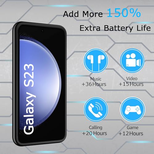 Battery Case for Galaxy S23,Upgraded 10000mAh Rechargeable Portable Extended Battery Pack Supported Qi Wireless Charging Case Compatible with Galaxy S23(6.1 inches) Charging Case-Black - size: Galaxy S23