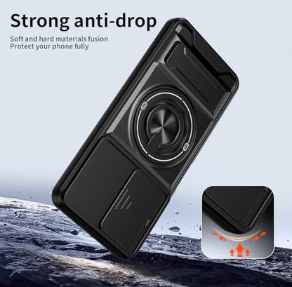 Compatible with Tecno Pop 10 Pro Case Cover,Compatible with Tecno Spark 40C 4G KM4k with Slide Camera Cover Phone Stand Protective Case Black - color: Black, size: Compatible with Tecno Pop 10 Pro