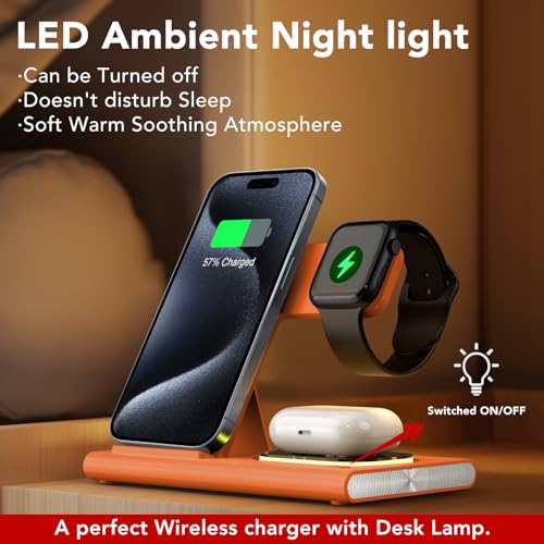 3 in 1 Foldable Charging Station for Apple Wireless Charger - color: Orange