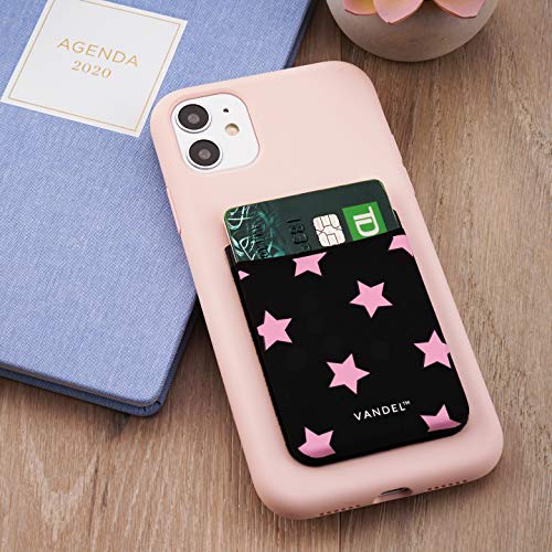 Vandel Stick-On Fabric Phone Wallet for Women, Cute Credit Card Holder | Stylish Credit Card Holder for Phone Case, Stick On Back of Phone Fabric Sleeve for iPhone Pocket - color: Pink Stars