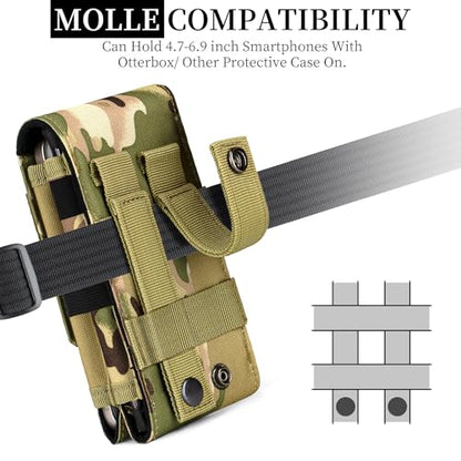 Dual Tactical Phone Pouch Molle Phone Holster Double Capacity Holder Universal Utility EDC Pouch for iPhone 17 Pro Max/17 Pro/16 Pro Max/16 Pro/15 Pro Max/15 - color: Camo