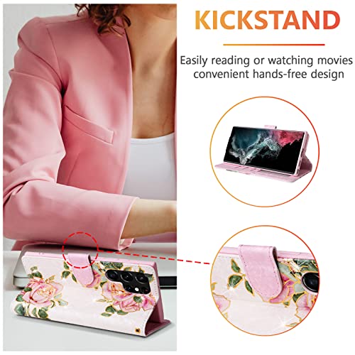 UEEBAI Wallet Case for Samsung Galaxy A34 5G, PU Leather Phone Cover Kickstand RFID Blocking Flip Case Card Slots Wrist Strap Relief Engraved Pattern Magnetic Closure Folio Cover - White Rose - color: White Rose, size: Samsung Galaxy A34 5G