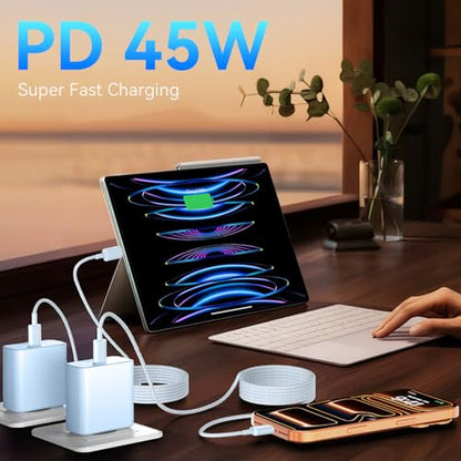 Phone 17 16 Pro Max Charger Fast Charging, 45W Super Fast USB C Charger Block with 10FT Nylon Braided Charging Cable for 17 16 Pro Max/17 16 Pro/16 Plus,15 Pro Max/15 Pro/15, Android Phone-Blue - color: blue+gray, size: 10 Ft