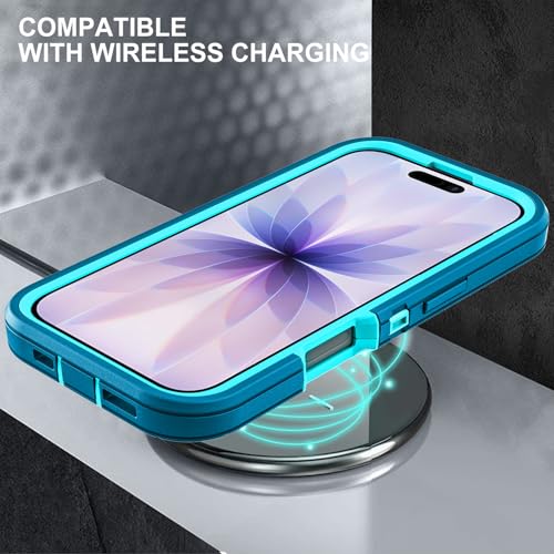YKHJKLEC for iPhone 17 Case, Military Grade 3 in 1 Heavy Duty Shockproof/Drop Proof/Dust Proof Case with 2Pcs Tempered Glass Screen Protector (Blue/Turquoise) - color: Blue/Turquoise
