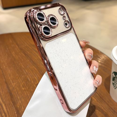 Glitter Case for iPhone 17 Pro Max,Clear 17 Pro Max Case Built in Shiny Camera Lens Protector Women Girly Sparkly Bling Back Panel Luxury Plating Soft TPU Shockproof Protective Phone Cover 6.9",Pink - color: Pink, size: For iPhone 17 Pro Max 6.9"