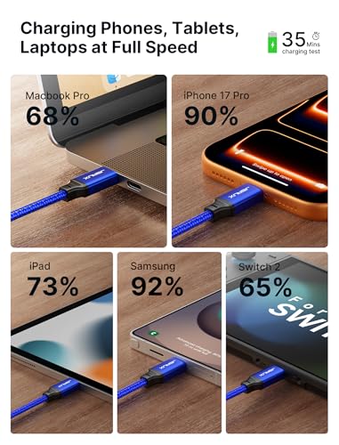 JSAUX 100W USB C to USB C Cable [2-Pack 3.3FT], PD Fast Charging, Blue - color: Blue, size: 3.3ft+3.3ft
