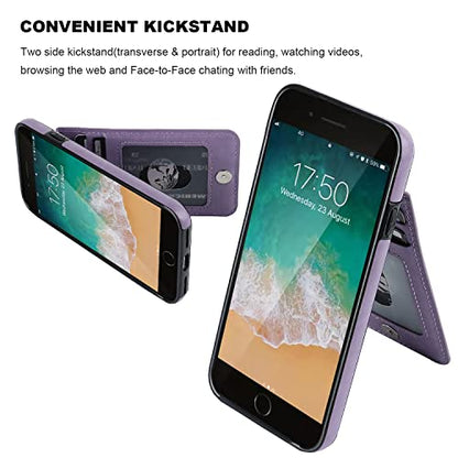 KIHUWEY for iPhone SE/8/7 Wallet Case Card Holder Kickstand, Purple - color: Purple