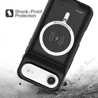 Battery Case for iPhone Air, Upgraded 12000mAh Pack Rechargeable Charger Case with Wireless Charging Compatible for iPhone Air (6.5 inch) External Battery Charging Cover (Black) - size: iPhone Air-Black