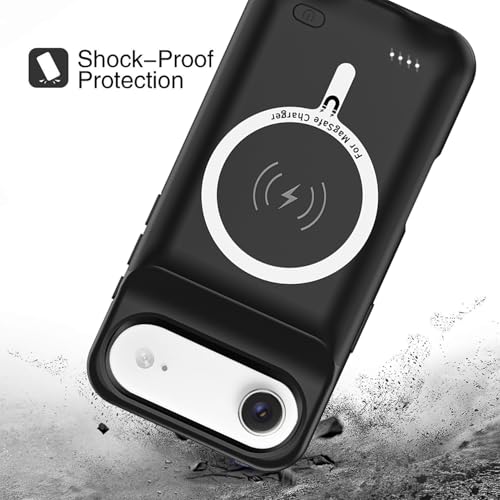 Battery Case for iPhone Air, Upgraded 12000mAh Pack Rechargeable Charger Case with Wireless Charging Compatible for iPhone Air (6.5 inch) External Battery Charging Cover (Black) - size: iPhone Air-Black