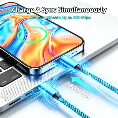 USB C to C Cable 60W 10ft 2-Pack Nylon Braided for iPhone 17/16/15 Blue - color: Blue, size: 10FT