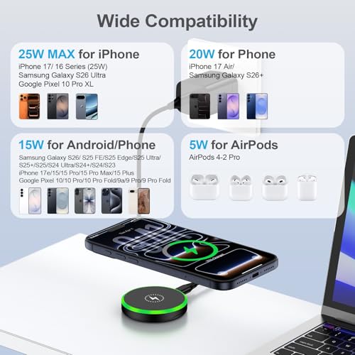 Super Fast Magnetic Wireless Charger Pad MagSafe 25W with 30W Power Adapter - color: Black