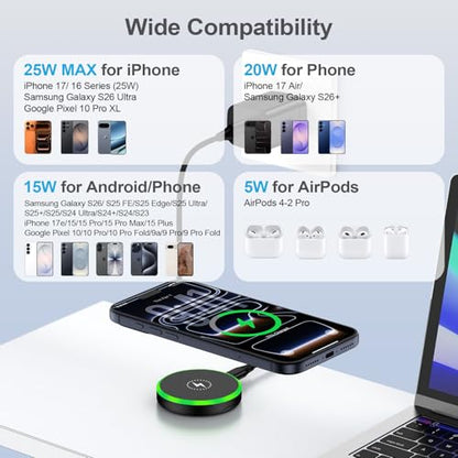 Super Fast Magnetic Wireless Charger Pad MagSafe 25W with 30W Power Adapter - color: Black