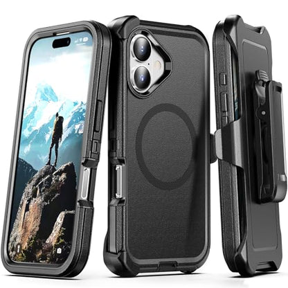 TUTUKII Magnetic for iPhone 17 Case with Belt Clip Holster (Black) | MagSafe Compatible, Heavy-Duty Military-Grade Drop Protection, 3-Layer Rugged Shockproof Protective Cover 6.3-Inch - size: iPhone 17 6.3“