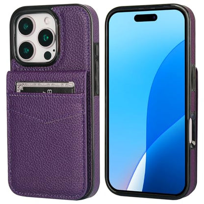 KIHUWEY for iPhone 16 Pro Wallet Case Card Holder, Lichee Dark Purple | Credit Card Slots, PU Leather, Kickstand, Magnetic, Flip Heavy Duty Protection Cover for Men and Women - color: Lichee Dark Purple