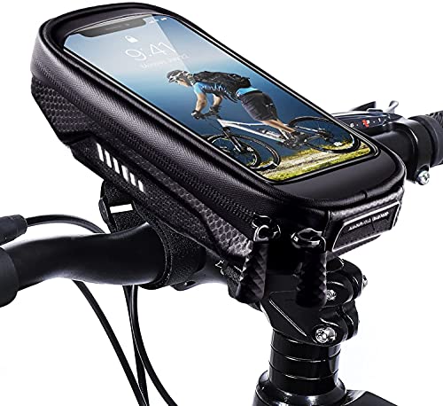 HUANLANG Bike Phone Mount Bag Bike Front Frame Top Tube Handlebar Bags Waterproof Bicycle Cell Phone Mount Case with Touch Screen Phone Holder for Bike Bag Shockproof,Bike Pouch for Phone Below 6.7"