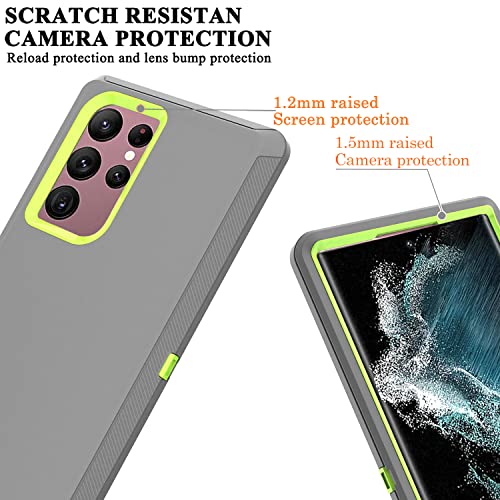 YmhxcY for S22 Ultra Case, Drop Proof 3-Layer Durable Cover/Shockproof Armor Drop Protection/Solid Rubber Protective Matte Cover for Galaxy S22 Ultra 6.8”-Dark Grey/Lime Green - color: Dark grey and Lime green