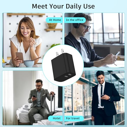 USB C Charger Block 3 Pack, Dual Port 20W Fast Wall Plug (Black) - color: Black