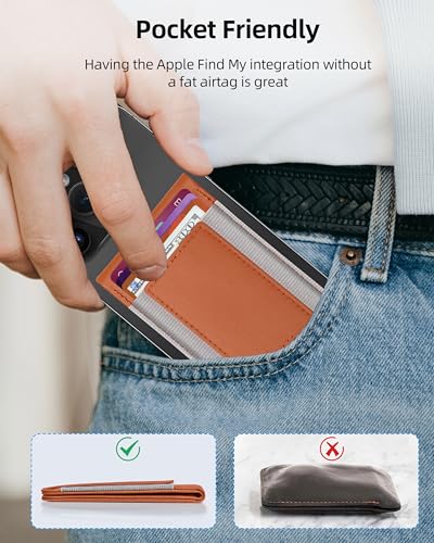 for Magsafe Wallet Works with Apple Find My, Leather Magnetic Phone Wallet - color: Walnut Brown